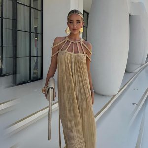 Temperamental and sexy halter neck strap slim dress